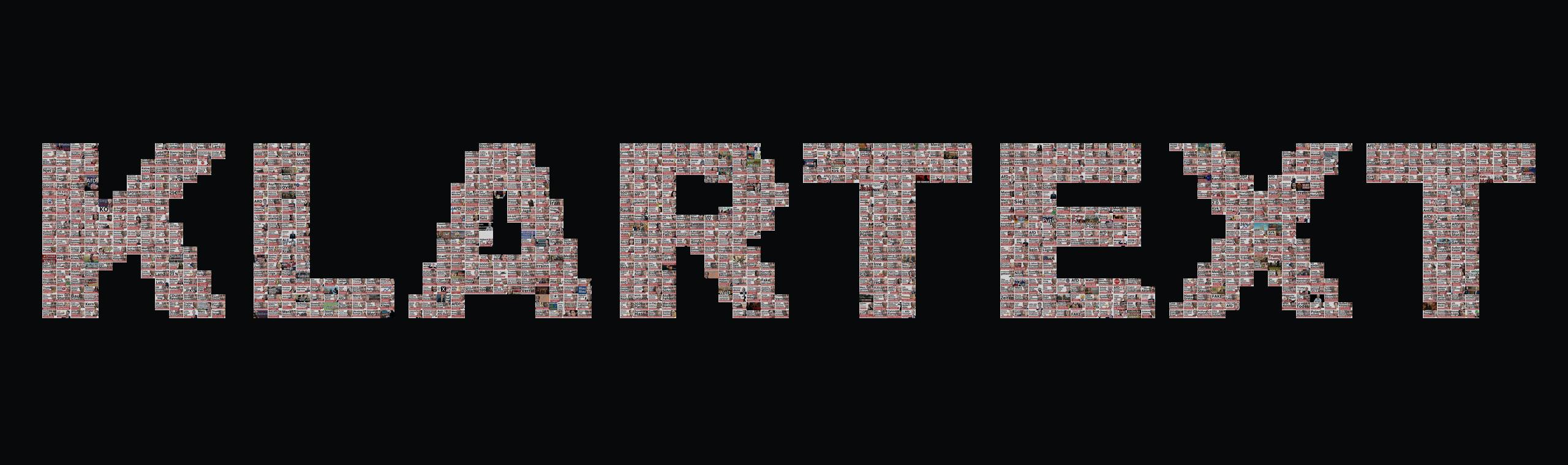 Der Schriftzug KLARTEXT, zusammengesetzt aus 1.295 winzigen Video-Thumbnails